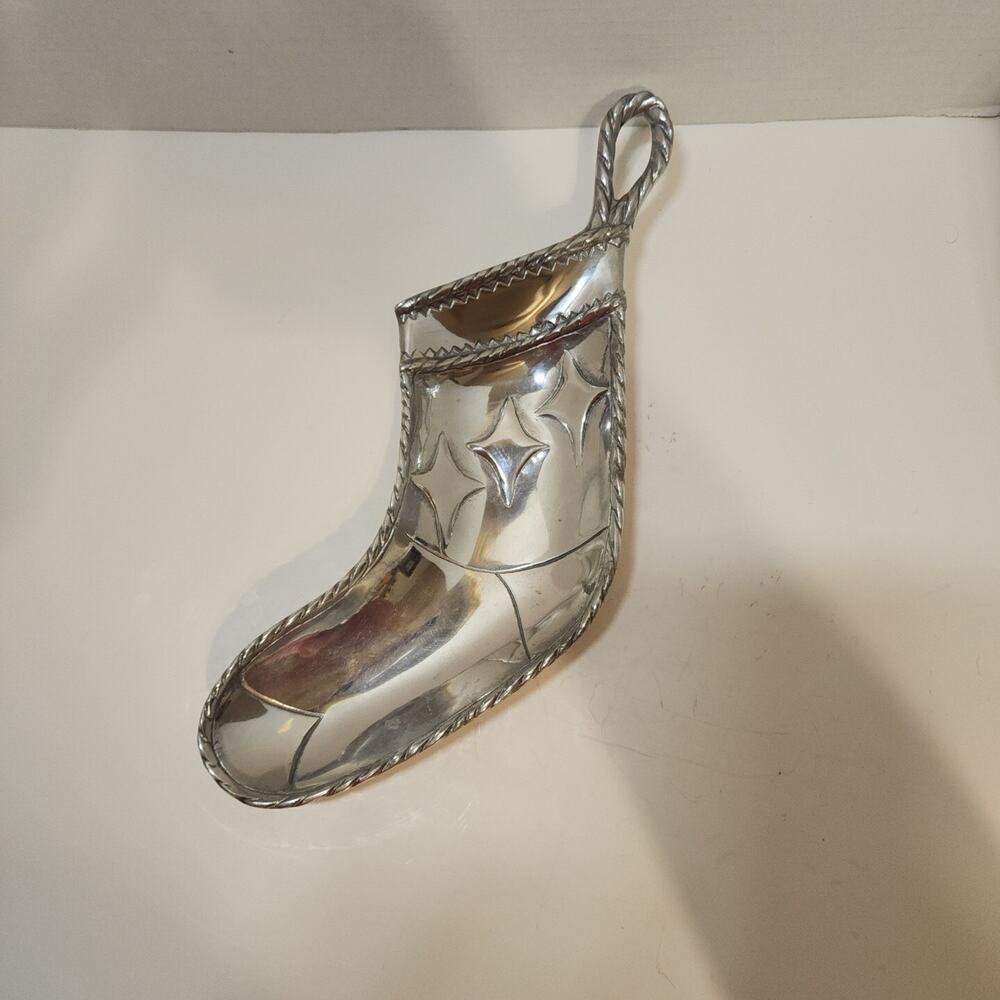 Mariposa Aluminum Christmas Stocking 10" Candy Dish Cookie Tray Hanging Stars